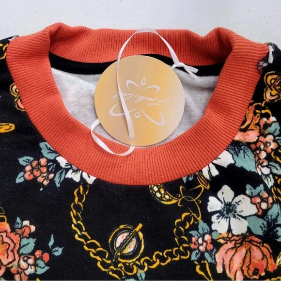 😍NEW! Laila Ali Floral Long Sleeve Floral Sweatshirt Pullover Black/Coral - Picture 6 of 10